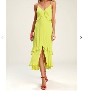 Lulus Lime Green Ruffled Midi Dress, Small